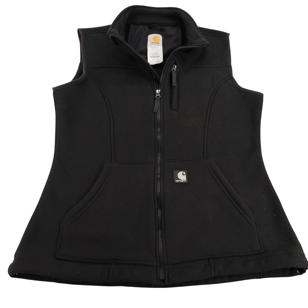 Carhartt WV28 BLK Women Black Ribbed Fleece Full Zip Vest Large L